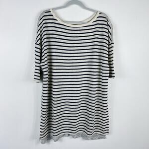 Banana Republic Size XL Linen Cotton Boat-Neck Striped Top Cream Blue Gray